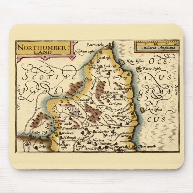 Mousepad Northumberland County England Antigo Mapa Antiquár (Frente)