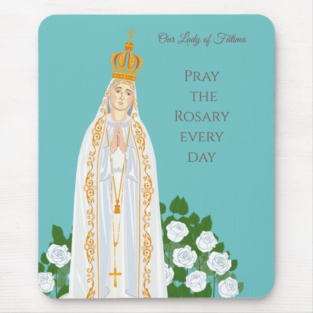 Mousepad Nossa Senhora da Fátima e rosas brancas (Frente)