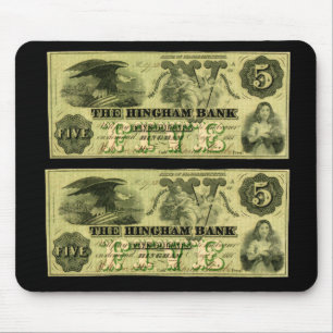 Mousepad Nota de 5 Dólares de Hingham Massachusetts, 1860
