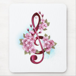 Mousepad Notas de clave de trecho musical com flores de Sak