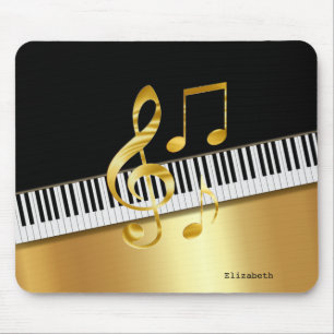 Mousepad Notas de Música Dourada Negra Moderna Elegante,Cha