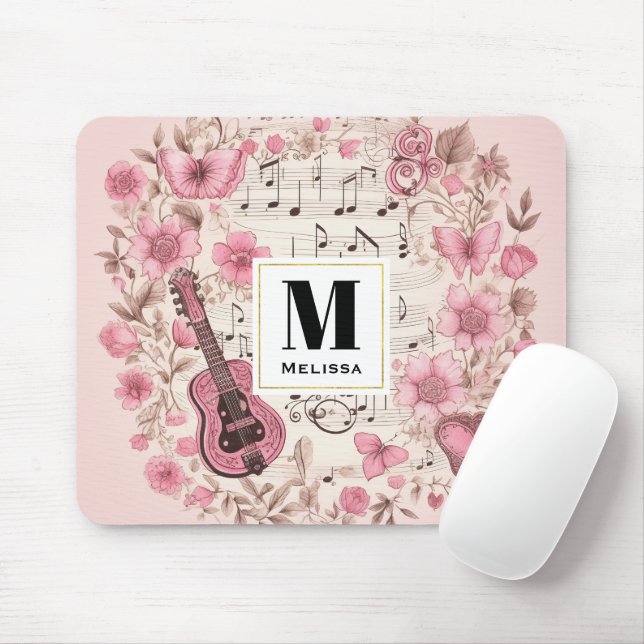 Mousepad Notas de Música e Flores Estilo Retroativo (Com mouse)