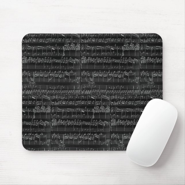 Mousepad Notas musicais em folha de música em preto branco (Com mouse)