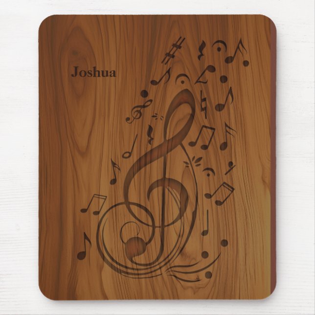 Mousepad Notas Musicais Limpas 3D com Marcação em Madeira (Frente)
