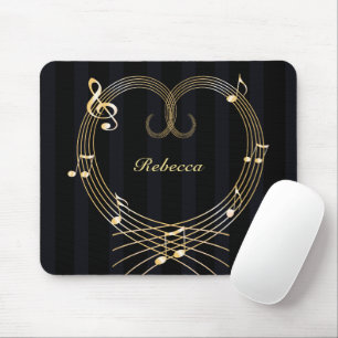 Mousepad Notas Musicais Personalizadas do Coração do Ouro