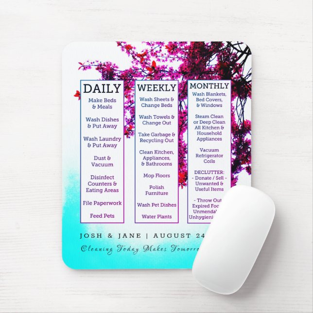 Mousepad Nova Data de Casamento da Programação de Limpeza d (Com mouse)