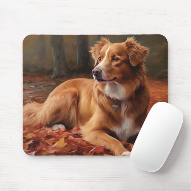 Mousepad Nova Escócia Duck Terrier no outono deixa cair (Com mouse)