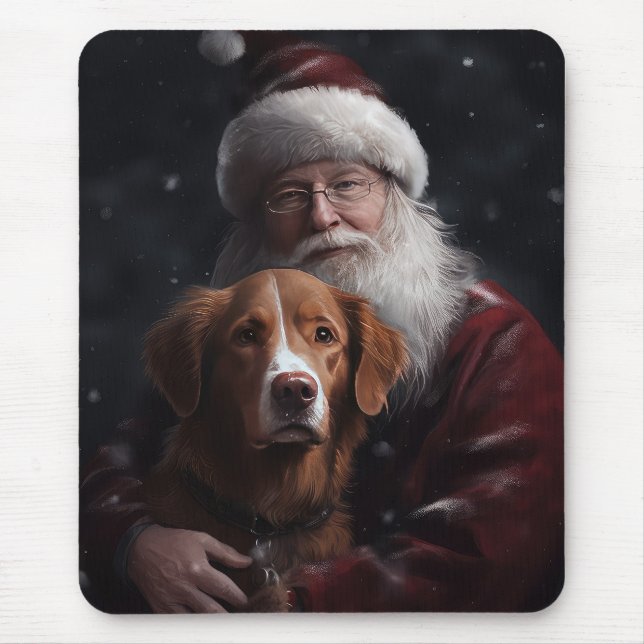 Mousepad Nova Escócia Duck Toller Com Papai Noel Festivo (Frente)