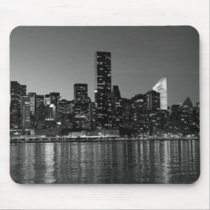 Mousepad Nova Iorque de Skyscapers Branco Preto Silhouette