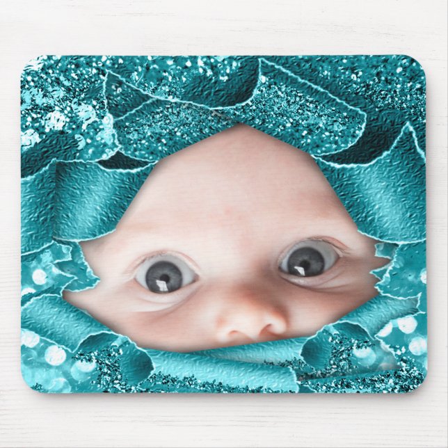 Mousepad Nova Menina Foto Mãe de Ser Teal Glitter (Frente)