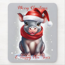 Novo Ano Bonito Hippopotamus Santa Hat