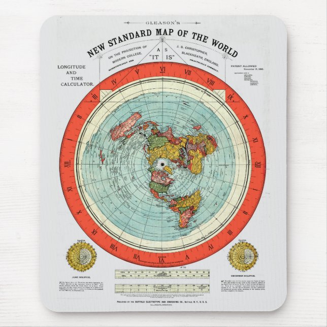 Mousepad Novo mapa padrão da Terra plana mundial (Frente)