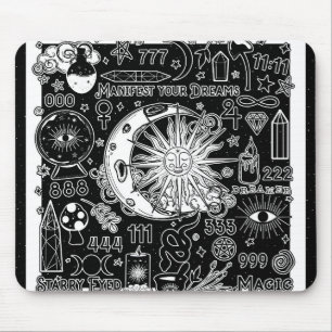 Mousepad Numerologia Sortuda Manifestando Magia Preto e Bra