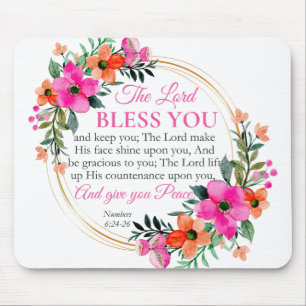 Mousepad Números 6:24-26 Cristão Floral Cor-de-Rosa
