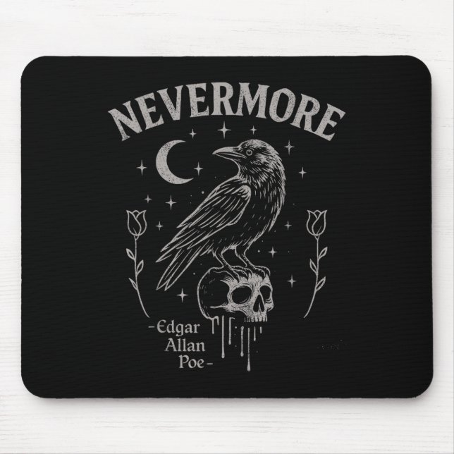 Mousepad Nunca mais Raven Skull Art, Gothic Edgar Allan Poe (Frente)