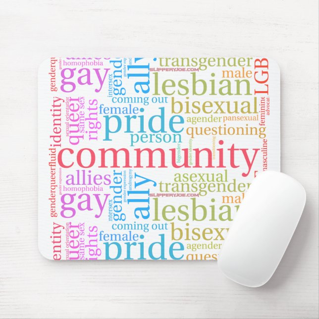 Mousepad nuvem de palavras da comunidade LGBTQ+ arco-íris d (Com mouse)