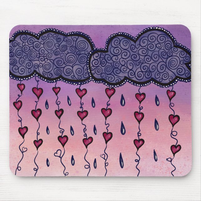 Mousepad Nuvens, corações e gotas de chuva (Frente)