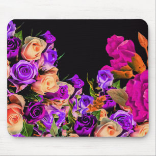 Mousepad O abstrato bonito floresce o fundo preto