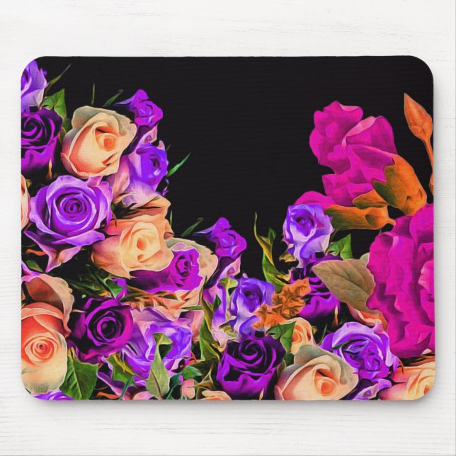 Mousepad O abstrato bonito floresce o fundo preto (Frente)
