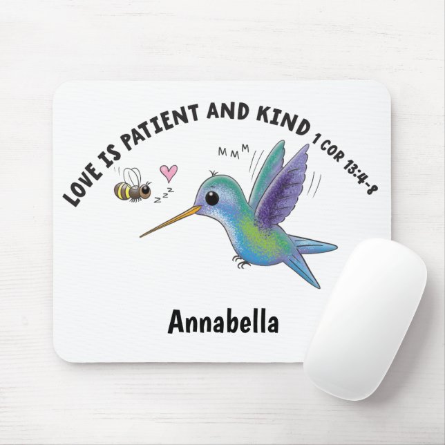 Mousepad O amor é paciente abelha fofa e beija-flor escritu (Com mouse)