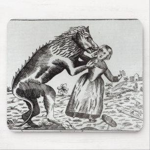 Mousepad O animal de Gevaudan que ataca uma rapariga