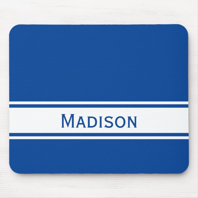 Mousepad O branco azul profundo contínuo listra o nome (Frente)