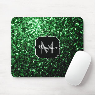 Mousepad O brilho verde escuro glamoroso sparkles monograma