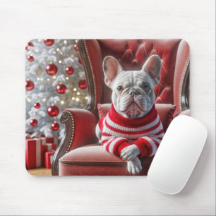 Mousepad O Buldogue Francês de Natal Em uma Cadeira