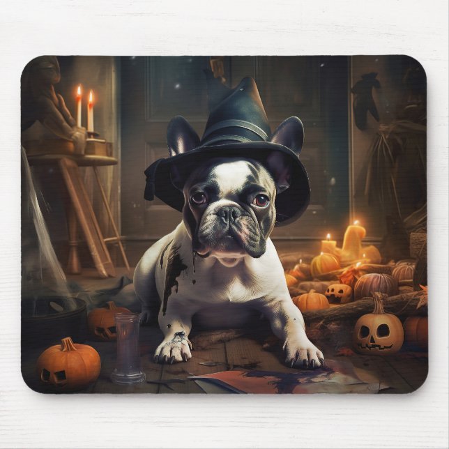 Mousepad O Bulldog Francês Pumpkins Halloween Assustado (Frente)