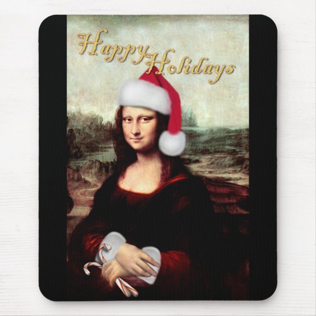 Mousepad O Chapéu Natal de Mona Lisa (Frente)