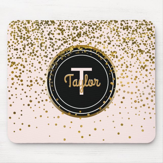 Mousepad O chique cora monograma Glam Dourado cor-de-rosa (Frente)