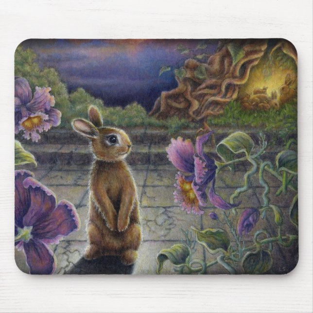 Mousepad O coelho sonha coelhos das flores da fantasia de (Frente)