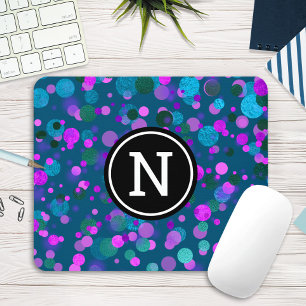 Mousepad O confete roxo azul Sparkly pontilha no monograma