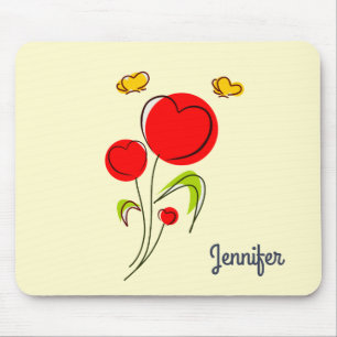 Mousepad O coração vermelho bonito floresce a ilustraçã