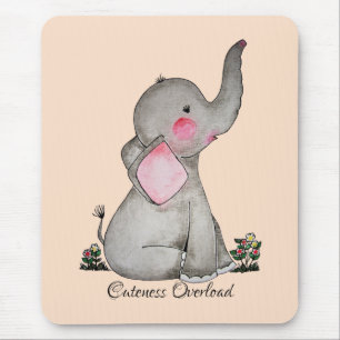 Mousepad O elefante bonito do bebê da aguarela com cora &