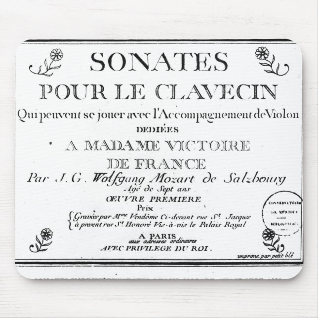 Mousepad O frontispício para 'Sonates derrama le clavecin' (Frente)