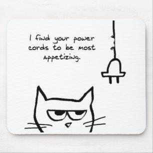 Mousepad O gato ama cabos de alimentação - gato engraçad