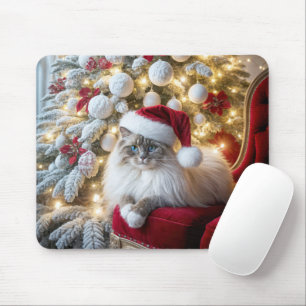 Mousepad O Gato De Sorvete De Natal Na Cadeira De Vintage