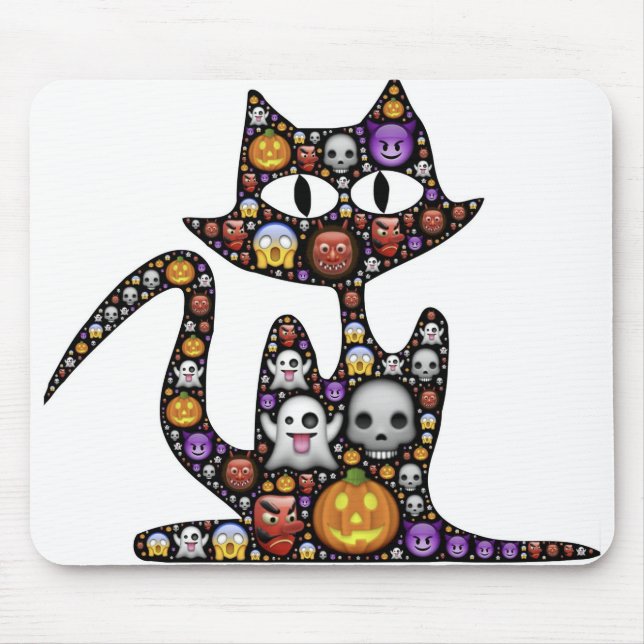 Mousepad O Gato Halloween Emoji Assusta Ícones Assustadores (Frente)