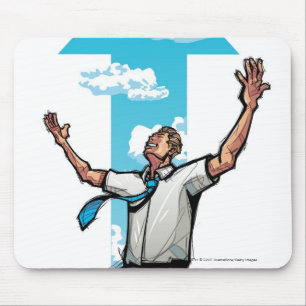 Mousepad O homem de negócios que ajoelha-se, seta assina