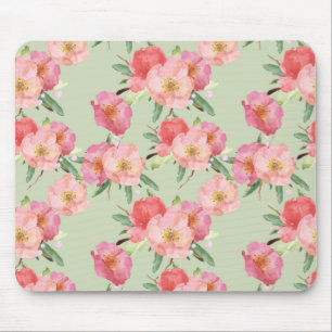 Mousepad O jardim cor-de-rosa bonito floresce a aguarela