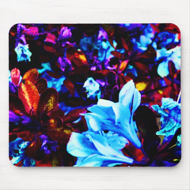 Mousepad O jardim psicadélico floresce Fuschia roxo azul (Frente)