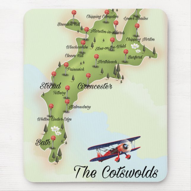 Mousepad O Mapa Antigo de Cotswolds (Frente)