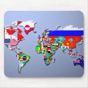Mousepad O mapa do mundo com suas bandeiras