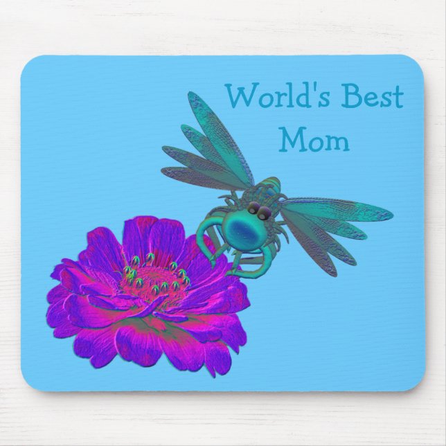 Mousepad O melhor Dragonfly da mãe do mundo na Flor Zinnia (Frente)