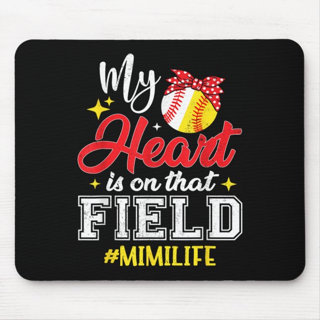 Mousepad O Meu Coração Está Naquela Mimi De Beisebol De Sof (Frente)