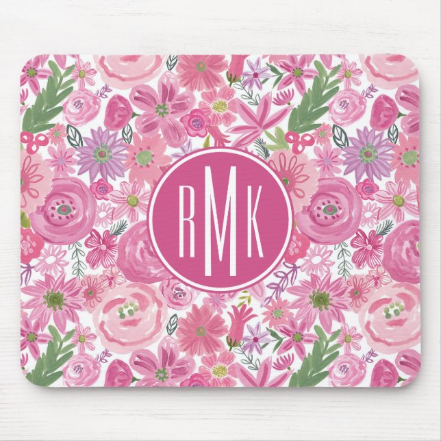 Mousepad O monograma | eu pico o teste padrão floral da (Frente)