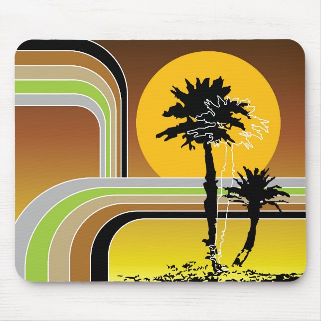 Mousepad O por do sol retro tropical da praia das palmeiras (Frente)