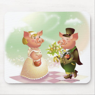 Mousepad O porco masculino dá um bouqet das flores a um