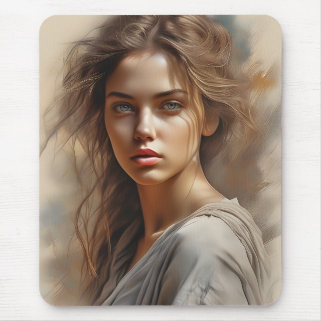 Mousepad O Retrato Rapariga é um desenho a lápis de uma mul (Frente)